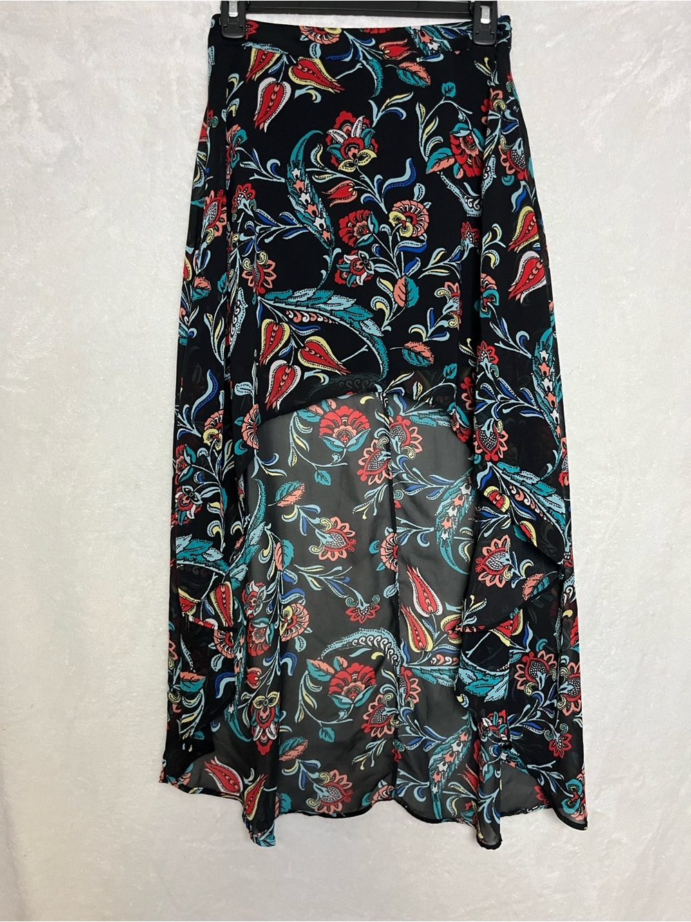 Black Floral Paisley High-Low Maxi Skirt